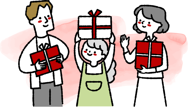 プレゼントに喜ぶ家族